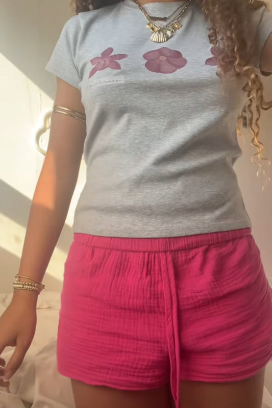 GREY & MULBERRY TROPICAL FLOWER BABY TEE